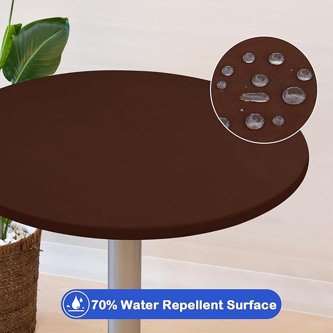 Wolkemer 4 Pack 2 Foot Brown Fitted Tablecloth 24 Inch Round Elastic Edges Table Cloth, Spandex Stretch Table Cover with Machine Washable Fabric for Wedding Party Picnic Dining Indoor Outdoor