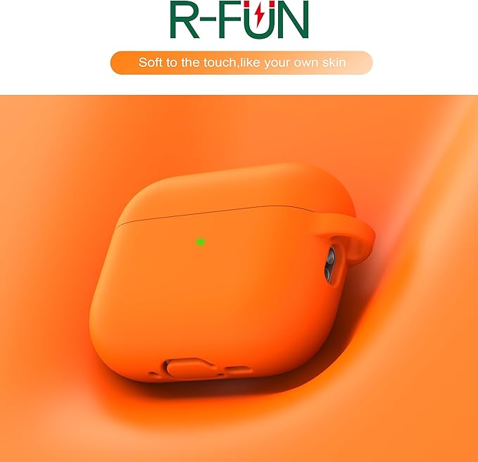 R-fun for AirPods Pro 3 Case (2025), Soft Silicone Protective Case Cover Compatible with Apple AirPods Pro 3rd Generation (USB-C Cable) for Women Men with Cleaning Kit and Keychain, Orange