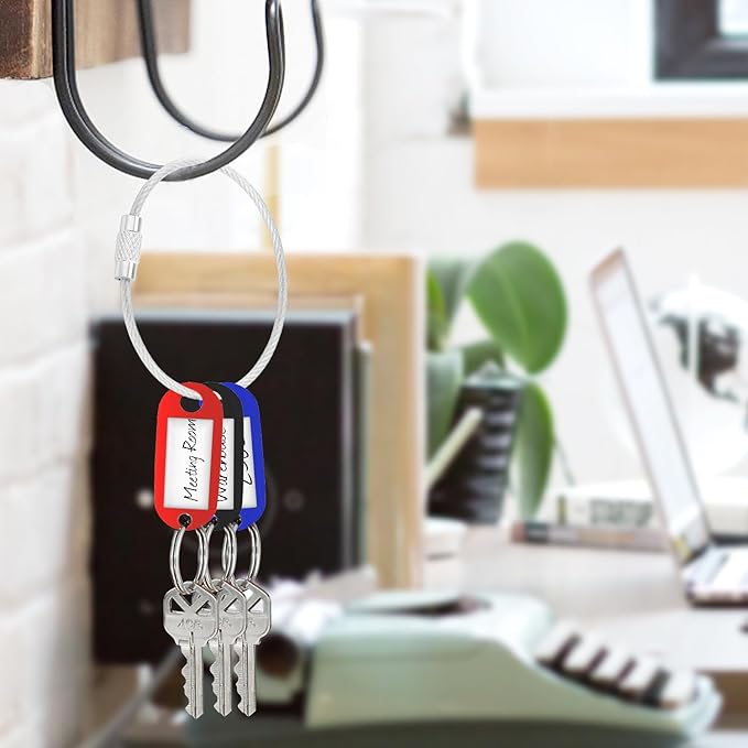 CooBigo 25 Pack Stainless Steel Loops 2mm Coated Wire Keychain Cable Large Key Rings 6 inch Car Key Chain for Women, Luggage Tags, Key Tags, Keyrings, Kitchen Utensils - Silver