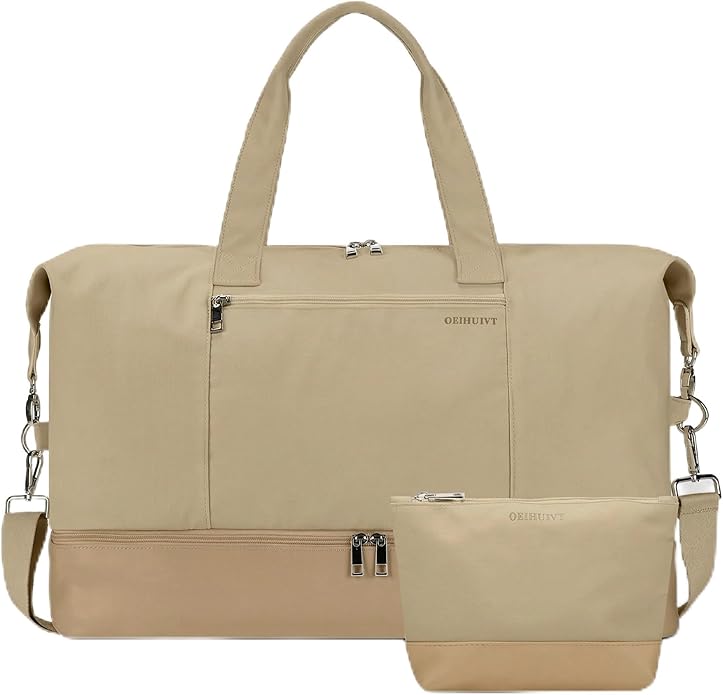 Women's Weekender bag Travel Duffel Bag with Shoe Compartment 21-inch Airline-Approved Carry-On, 2-Piece Overnight Bag Set Personal Item Luggage