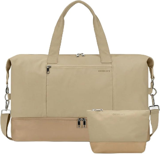 Women's Weekender bag Travel Duffel Bag with Shoe Compartment 21-inch Airline-Approved Carry-On, 2-Piece Overnight Bag Set Personal Item Luggage