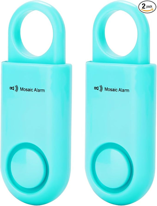 2 Pack Personal Safety Alarm Replaceable Battery | Ultra-Lightweight (0.8 oz) Keychain Siren for Women, Student, Children, Night Runner. SOS Emergency 130db Loud Hiking Alert Bulky-Free. Aqua