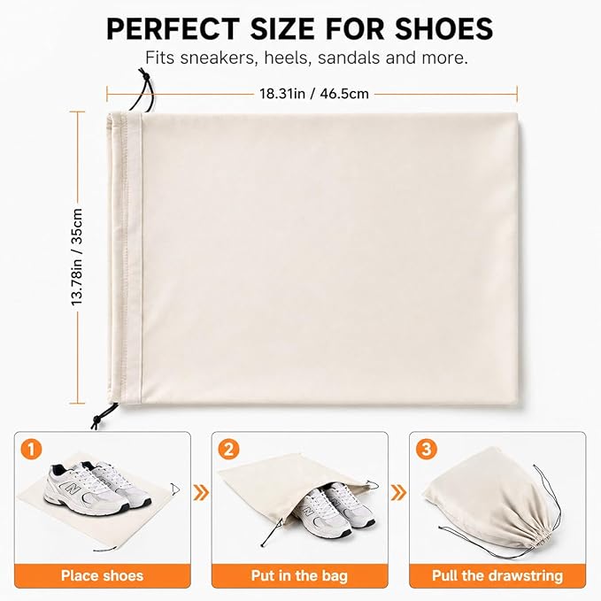 Shoe Bags for Travel, 4 Pack Travel Shoe Bag Organizer, Large Flannel Shoe Bags with Drawstring for Boots, Heels, Handbags & Packing, Washable Reusable Shoe Pouches, Black & Beige