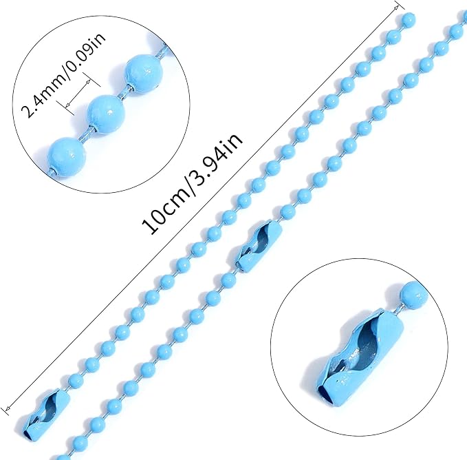 Lemonkey 100Pcs Ball Beads Chains Bulk,Blue Keychains Rings Metal Chains,4 Inch Dog Tag Metal Small Chains with Connectors for Hanging Decoration