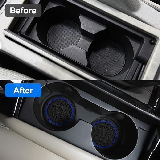 Mandark 2PCS Car Cup Holder Coasters, 2.75 Inch Non-Slip Insert Water Bottle Holder Pads, Dustproof Automotive Interior Accessories Mat, Universal for Vehicles, Trucks, RVs and More(Black/Blue)