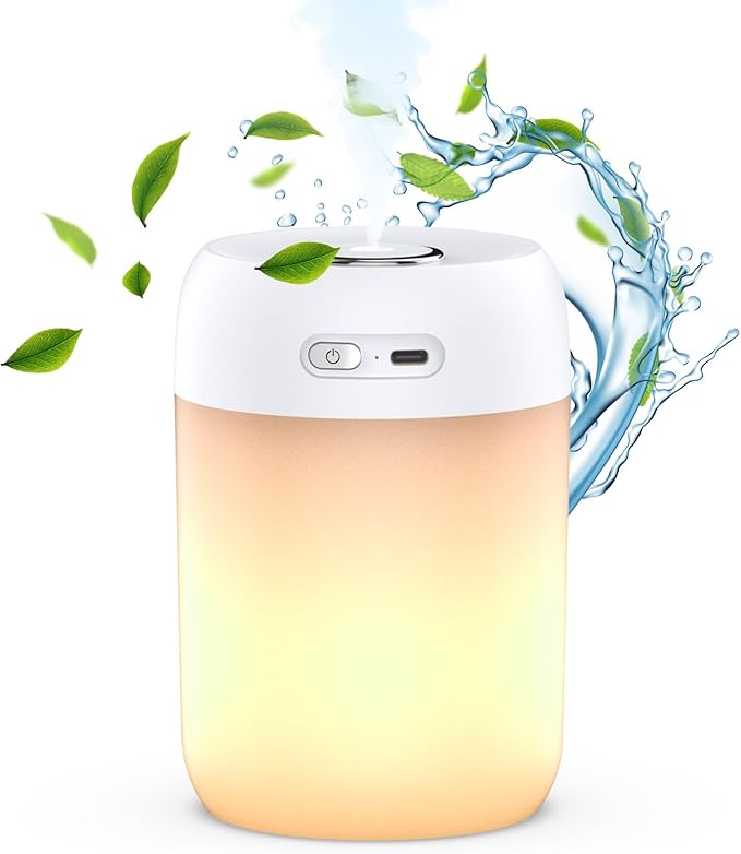 SZO Night Lights Humidifiers For Bedroom, USB Rechargeable, LED Lights For Bedroom,4 Mode Portable Humidifier Fit For Various Scenarios,<28dB, Auto Shut-off, Ideal For Home Travel Plants(White）