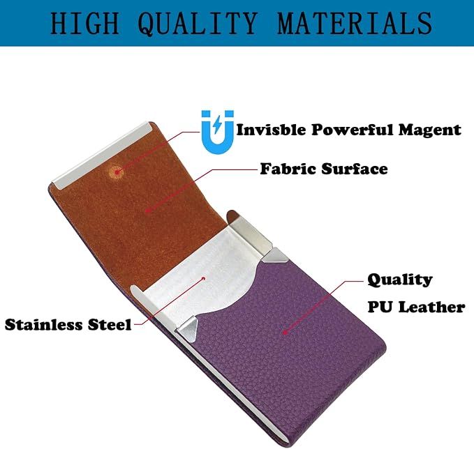 Business Card Holder with Ultra Slim Design,Business Card Case with Premium PU Leather, Suit Pocket Metal Card Holder for Women/Men,Professional Name Card Holder with Magnetic Shut (Purple)