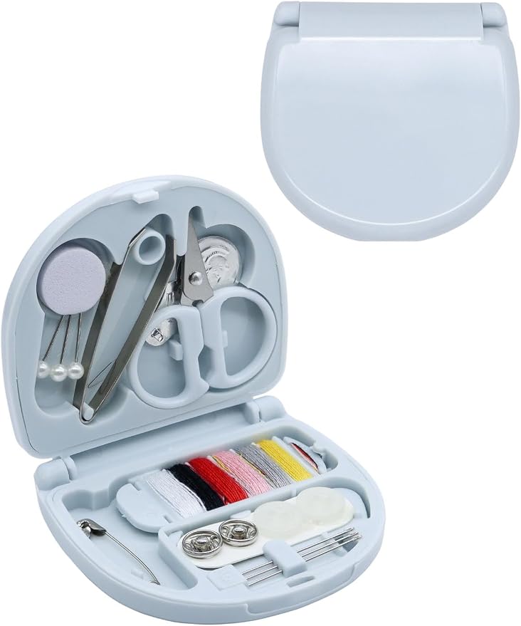 keepsweat Mini Travel Sewing Kit,Small Size Emergency Sewing Kit with Buttons,Threads,Scissors,Needles Portable DIY Supplies Sewing Repair Kits with Plastic Box for Beginner(Blue)