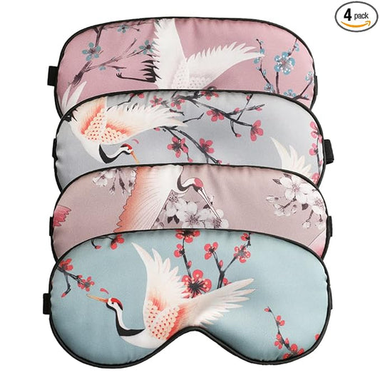 4-Pack Silk Satin Eye Mask Classic Painting Arts Sleep Mask Blindfold for Nap Travelling Party Trational Flowers and Birds Art_4pcs