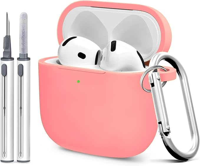 for Airpods 4th Case Cover,Come with Cleaner Kit,Soft Skin Silicone Case Cover with Keychain,Full Protective Case for Men and Women,Compatible with AirPods 4th Generation Case,Coral
