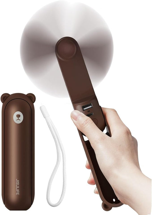JISULIFE Handheld Fan 8 Plus: All-in-One Mini Fan with 37Hrs Cooling & 4500mAh PowerBank & Flashlight, USB Rechargeable, Portable Pocket Size for Travel, Makeup, Concert, Gifts for Women(Brown)