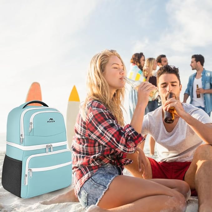MATEIN Cooler Backpack, 26 Cans Insulated Lunch Backpack for Men Women, Leakproof Double Layer Lunch Cooler Bag Lightweight Soft Lunch Backpack with Cooler Compartment, Beach Camping Hiking Beer Gifts