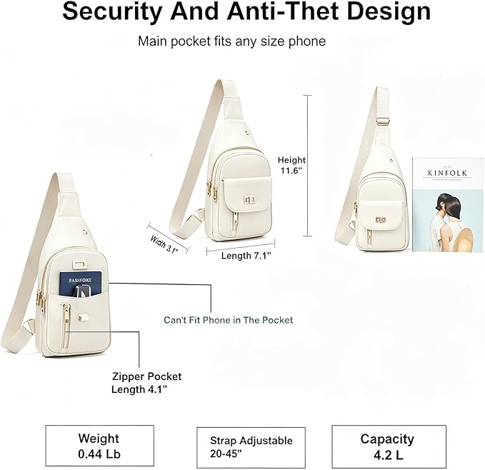 Sling Bag Small Compact Crossbody Bags for Women Anti-Theft Multiple Pockets Waterproof Fanny Pack for Travel Hiking Daily Beige