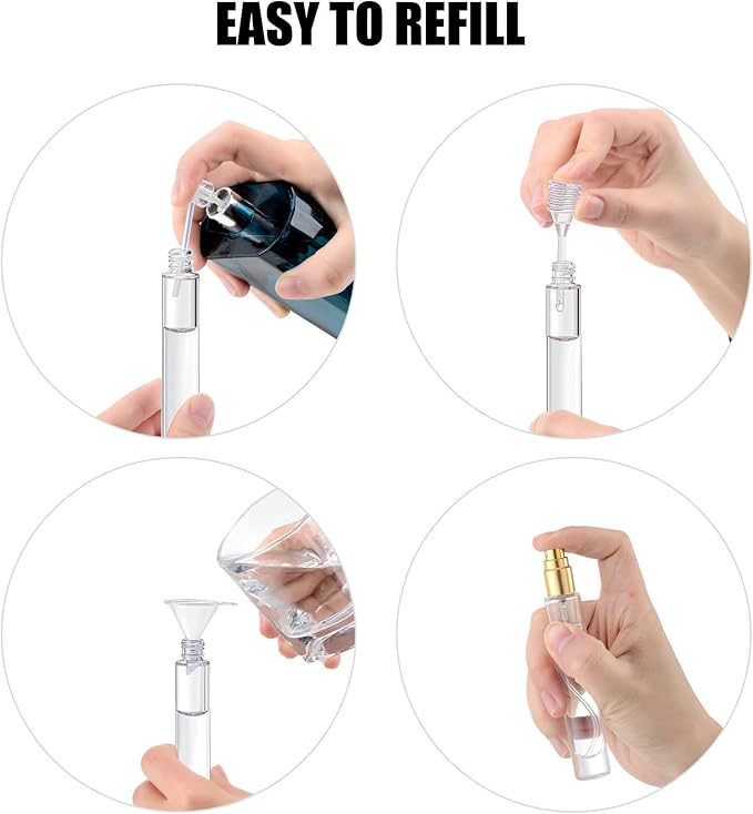 10ml Glass Spray Bottle, Thick Glass Atomizer, Perfume Decanter Kit, Small Travel Perfume Atomizer Bottle Refillable (8PCS, Black)