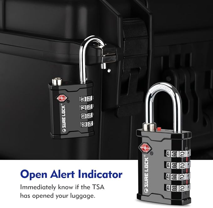 SURE LOCK TSA Accepted 4 Dig Heavy Duty Big Combination Luggage Padlock All Metal Travel Lock for Equipment Hard Case Luggage Gun Case Gym Locker Pelican Vault Lock(2, Black)