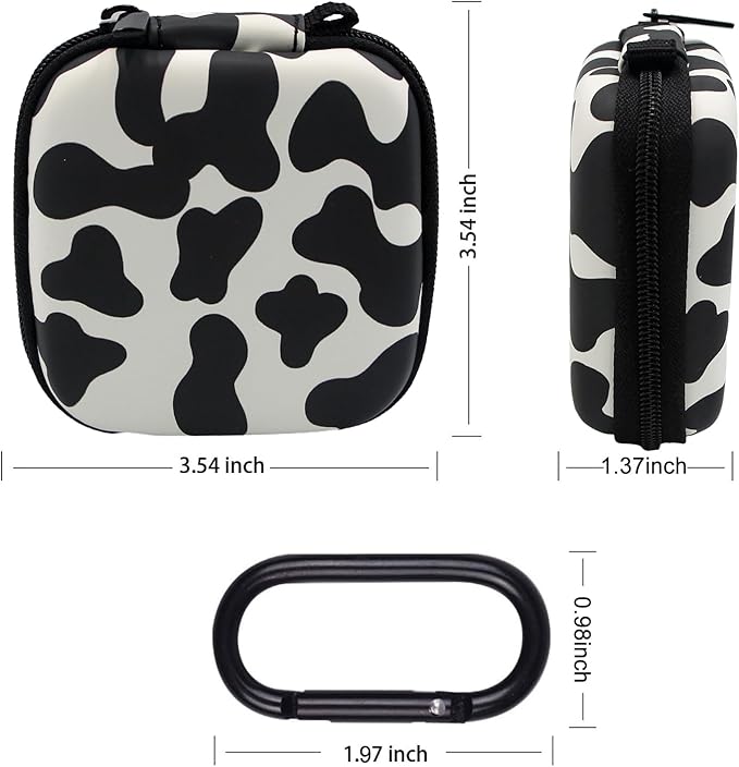 Earbud Case,Headphone Organizer Earbud Storage Bag, Hard EVA Shockproof Cover Carrying Case with Carabiner Clip Compatible with AirPods 4 AirPods Pro 2nd /3/2/1 Bose Galaxy Buds (Cow)
