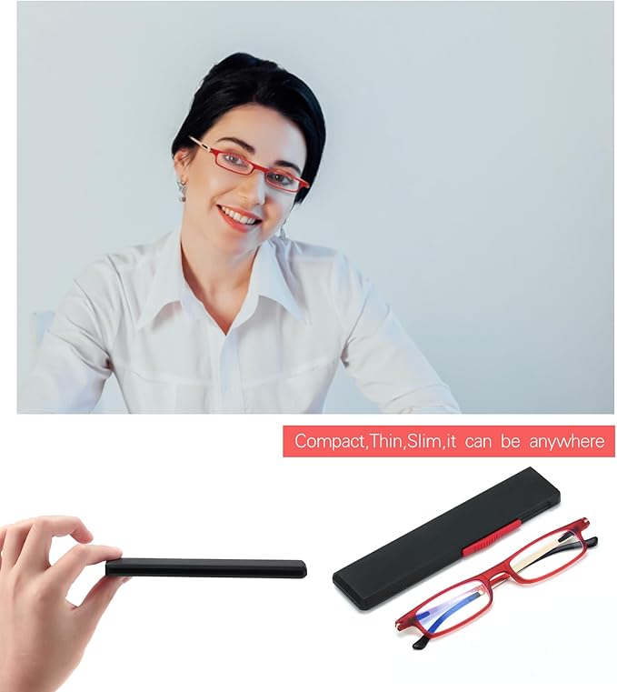 SKYOAK Ultra thin Lightweight Folding Reading Glasses Women Men TR90 Blue Light Blocking Anti UV/Eyestrain Foldable Compact Computer Readers Portable Unique Stretchable Slim Flat Case Red +2.0