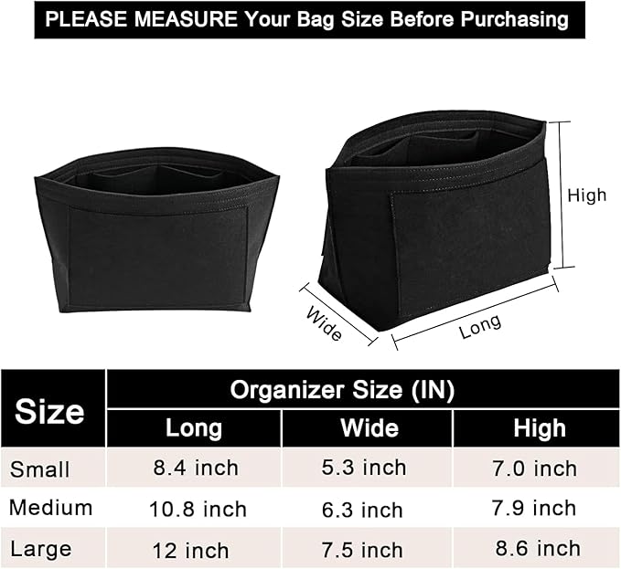 LOUKAYCCI Felt Purse Organizer Insert for Longchamp Le Pliage M Handbag Insert (Medium, Black)