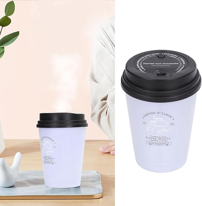 Humidifiers for Bedroom, 300ml Cool Mist Humidifiers, USB Mini Cute Coffee Cup Humidifier, Car Humidifier, Purple Desk Humidifier, Small Humidifier, Low Noise, Auto Shut-Off for Plant, Office(Purple)