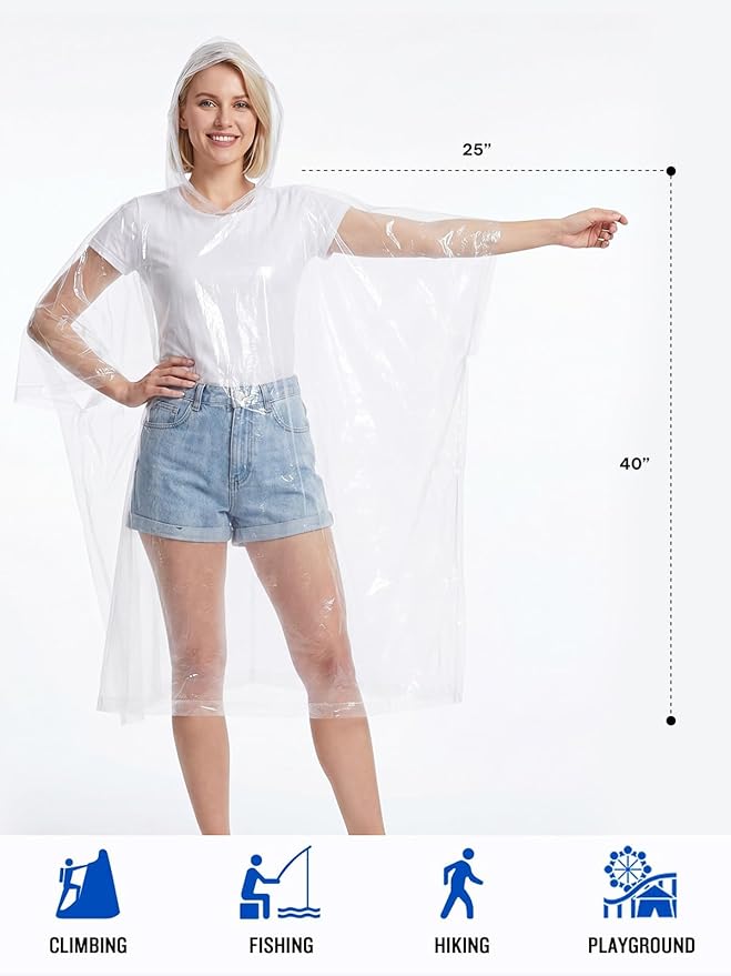 SaphiRose Disposable Rain Ponchos Emergency Clear Poncho