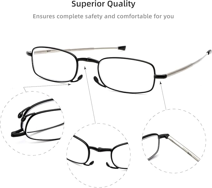 2 Pack Folding Reading Glasses Stainless Steel Mini Anti-Blue Light Blocking Reader for Men Women