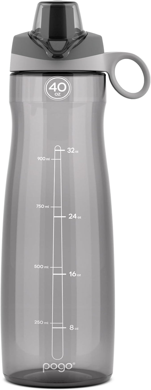 Pogo BPA-Free Tritan Plastic Water Bottle with Chug Lid, 40 Oz, Grey