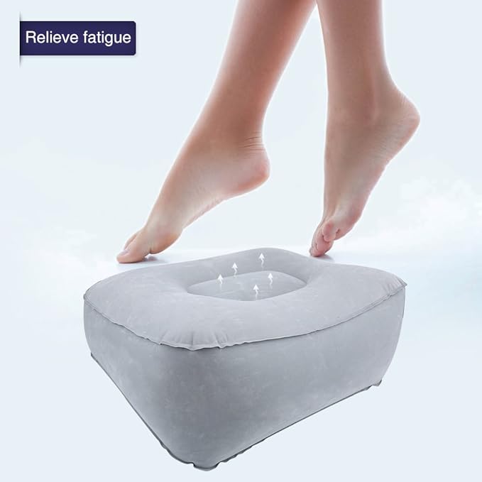 Airplane Footrest, Inflatable Travel Foot Rest Pillow, Fast Inflating Airplane Bed for Toddlers, Elevating Leg Rest Pillow Footrest Pillow for Office, Airplane, Train, Cars, Home (All Gray)