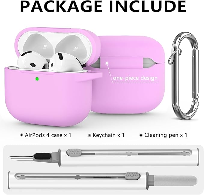 Ljusmicker for AirPods 4 Case 2024 with Cleaner Kit,Soft Silicone Protective Cover for Apple AirPods 4th Generation Cases for Women Men,for AirPod 4 Case Accessories with Keychain-Light Lilac