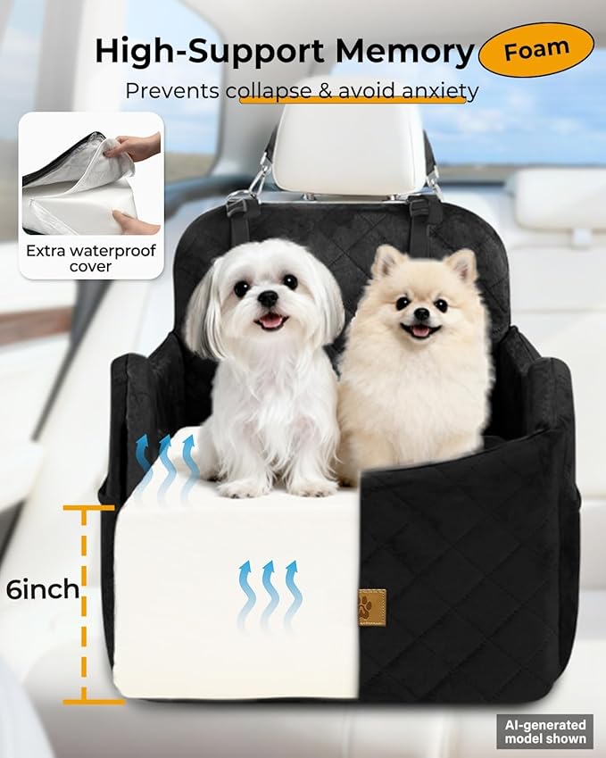 Dog Car Seat for Small/Medium Dogs, Detachable Washable Dog Booster Car Seat Under 35lbs, High-Support Memory Foam,Travel Bed with Storage Pockets