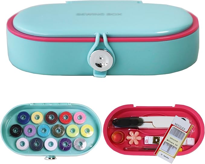 Portable Sewing Kit for Emergency Repair, Travel Sewing Kit Box with Round Case, Includes Needles, Thread, Scissors, Thimble - Perfect Home & Dorm Essential for Beginners (3 Stylish Colors) (Green)