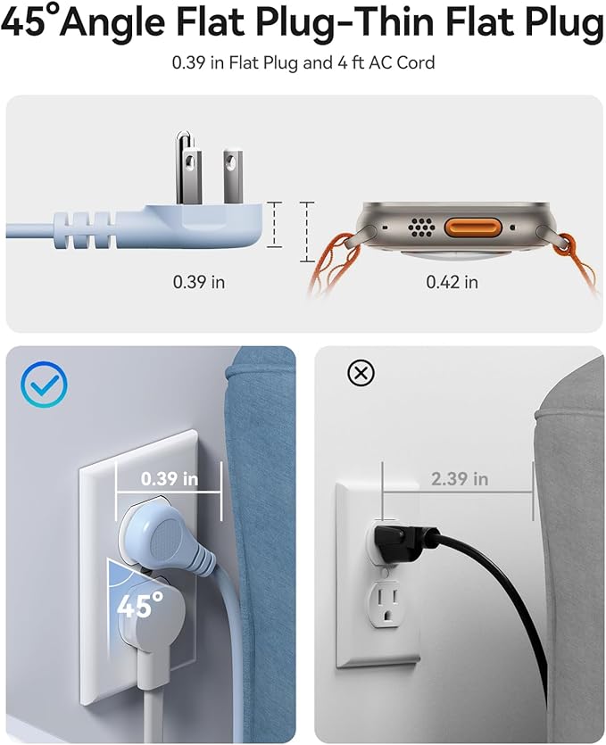 ORICO 22.5W Travel Power Strip, 7 in 1 Charging Station with 3AC, 2 USB-A, 2 USB-C, 4ft Extension Cord, Flat Plug Fashion Essential for Cruise Ship/Travel/Home/Office/Dorm -TK22