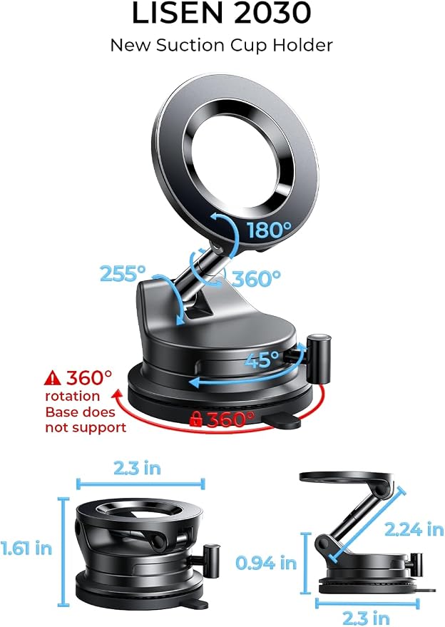 LISEN 2 Pack for Magsafe Car Mount, Magnetic Phone Holder for Car, Strong Magnetic Car Phone Holder, 89 LBS Suction Cup Phone Mount, Phone Holder for Car Dash Mounting Kits for iPhone 17 Pro Max