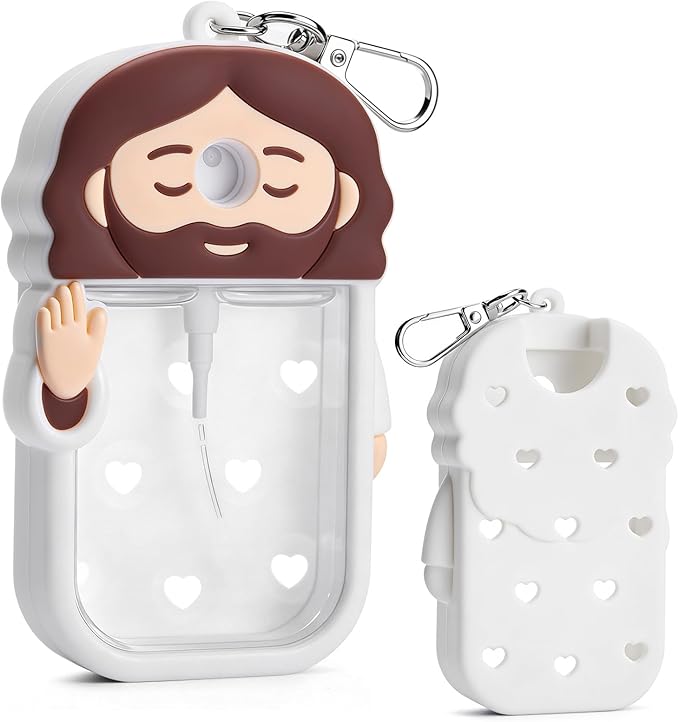 Cornholepy Cute Jesus Hand Sanitizer Keychain 30ml Silicone Spray Bottle Case for Purse Backpack School Office
