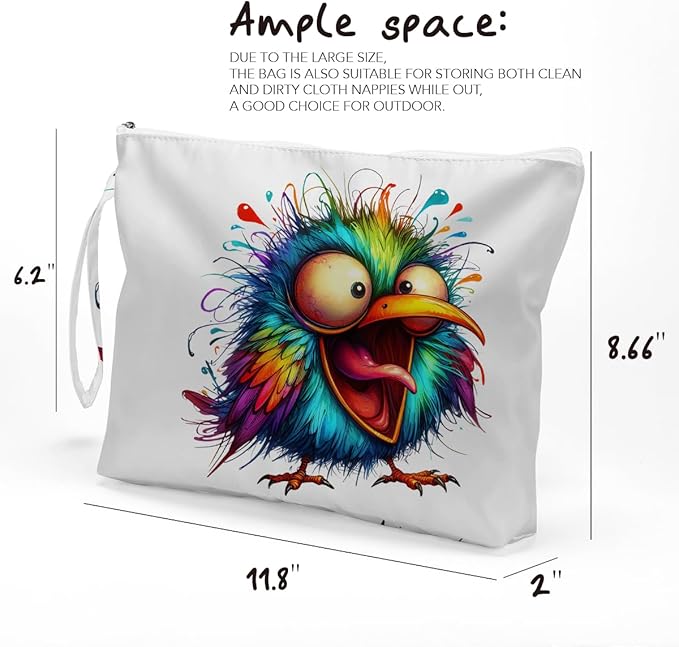 Fokongna Cute Print Wet Bag, Small Portable Waterproof Multi-Functional Organizer for Women, Multicolor Psychedelic Fluffy Bird, Ideal for Daily, Beach & Travel
