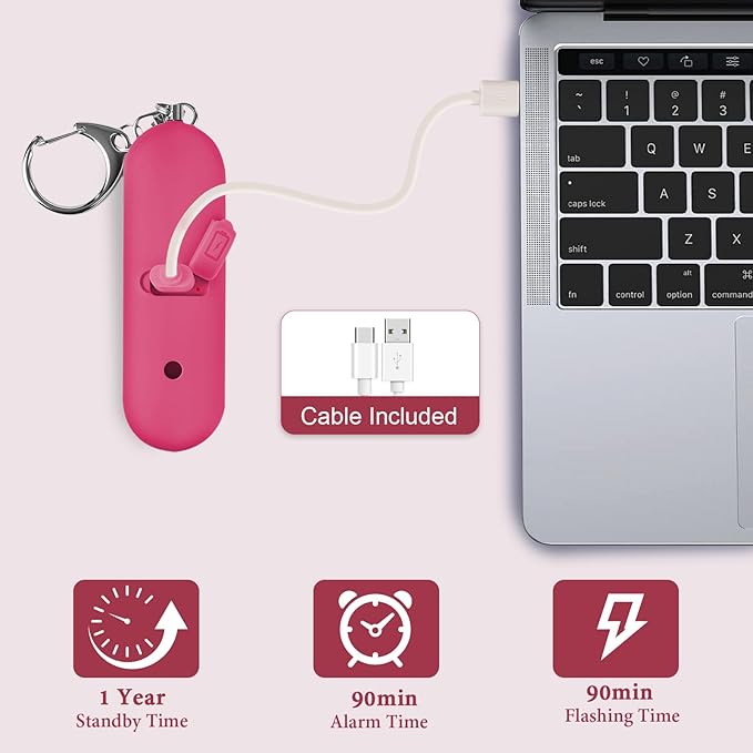 Personal Safety Alarm - Waterproof Rechargeable Security Alarm - 140dB Extra Loud Siren & Strobe Light - Self Defense Keychain - Gift for Women, Teenagers, College Girls, Seniors (Burgundy)