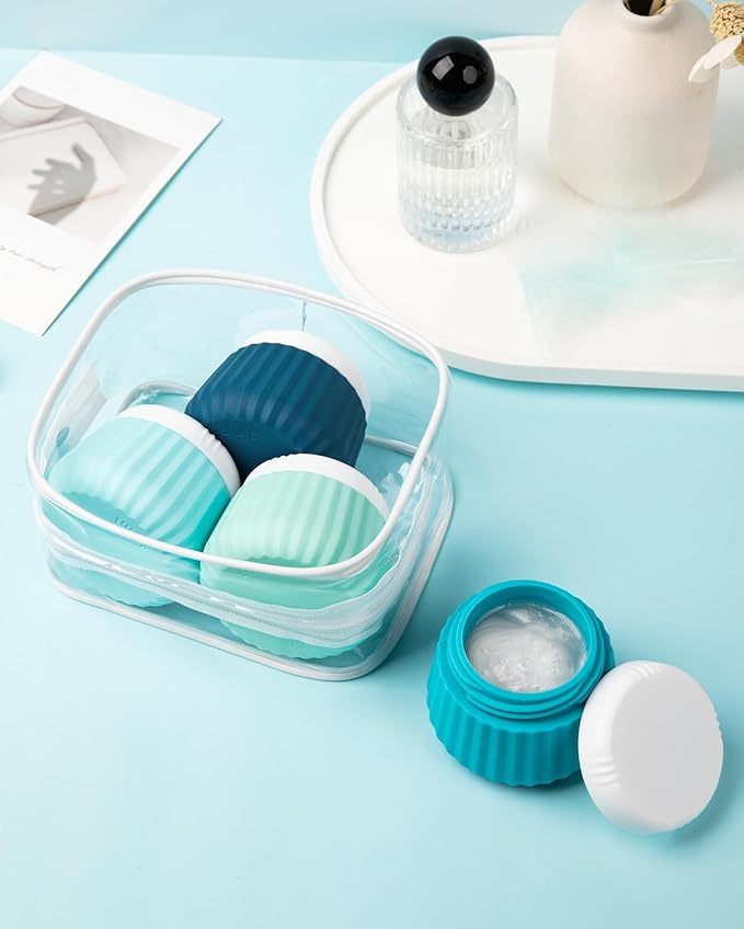 Mrsdry Travel Containers for Toiletries 4 Pack, TSA Approved Travel Size Toiletries, Travel Size Containers, With Clear Bag Leak Proof Silicone Jars, Travel Essentials Creams Jars Carrying Small Items