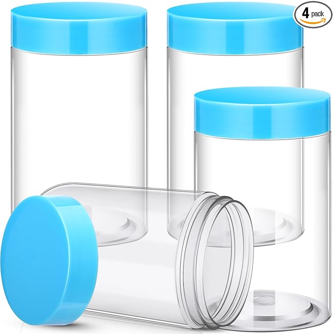 Patelai 4 Pieces Round Wide-mouth Leak Proof Plastic Container Jars with Lids for Travel Storage Makeup Beauty Products Face Creams Oils Salves Ointments DIY Making(12 Ounce,Blue)