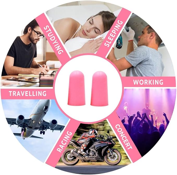 LYSIAN Soft Foam Ear Plugs for Sleeping and Snoring, 38dB SNR Noise Reduction Earplugs, 60 Pairs Disposable Earplugs for Women, Travel, Study and Loud Noise, Pink