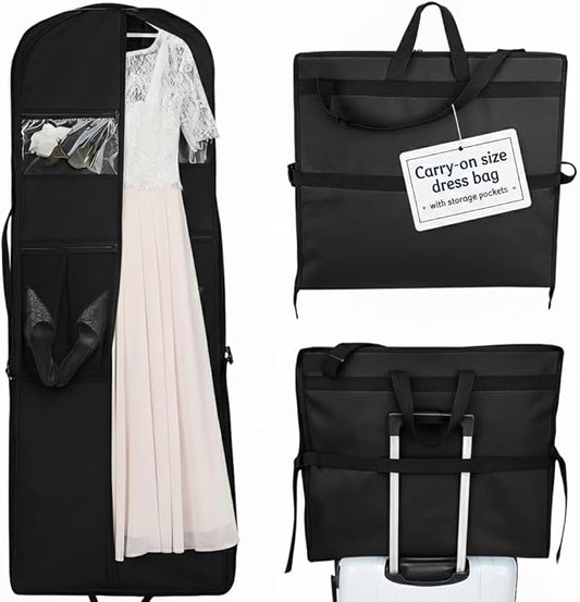 Wedding Dress Garment Bag 72" – Waterproof Trifold Travel Garment Bag for Bridal Gown with Shoulder Strap, Suitcase Sleeve & Accessory Pockets – Fits Full Skirts, Oxford Fabric, Carry Handle
