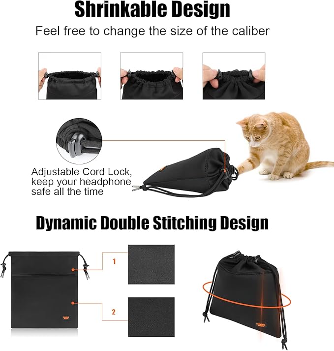 Headphone Storage Bag, 2 Pack Lightweight Headphone Carrying Pouches Headset Case Bag Travel Pouch for Headsets Overhead Headphones Neckband Earbuds (Small Black, Small Grey)