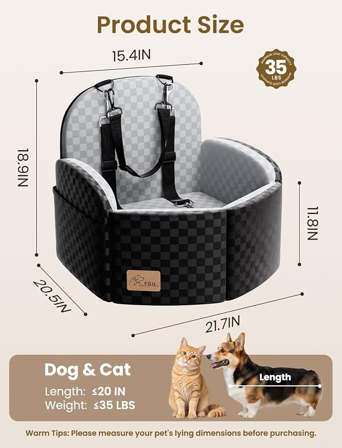 Dog Car Seat for Small/Medium Dogs, Elevated Dog Booster Seat with Memory Foam Cushion for Dogs Under 35lbs, Detachable Washable Pet Car Seats with Storage Pockets & 2 Safety Belts (Grey)