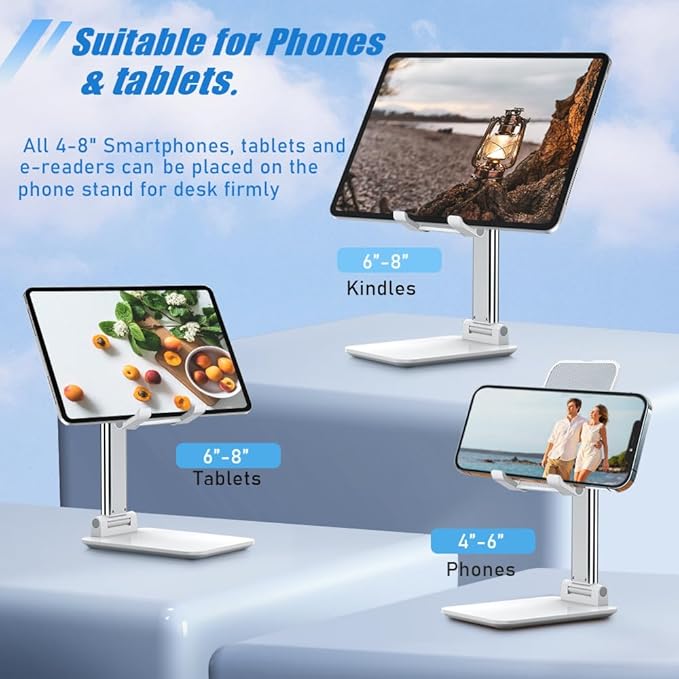Phone Stand for Desk, Cell Phone Holder Cute Smart Cellphone Stand Foldable Stands Compatible with Under 8" Devices, Office Accessories, White&Green