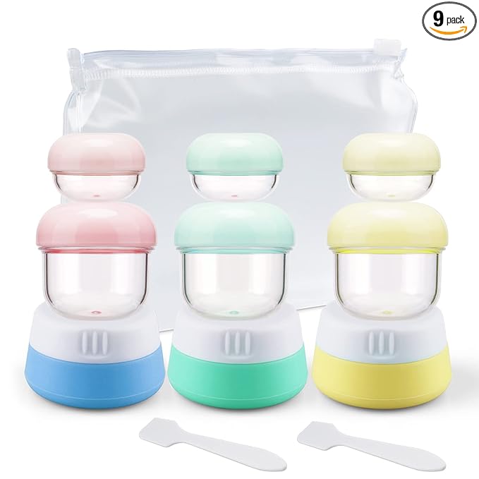 Cosywell Travel Jars for Creams 9PCS Travel Size Containers for Toiletries Cream Jars Refillable Leak-proof Travel Accessories with Lid for Lotion Cosmetic Makeup Body Cream (Plastic-6 & Silicone-3)