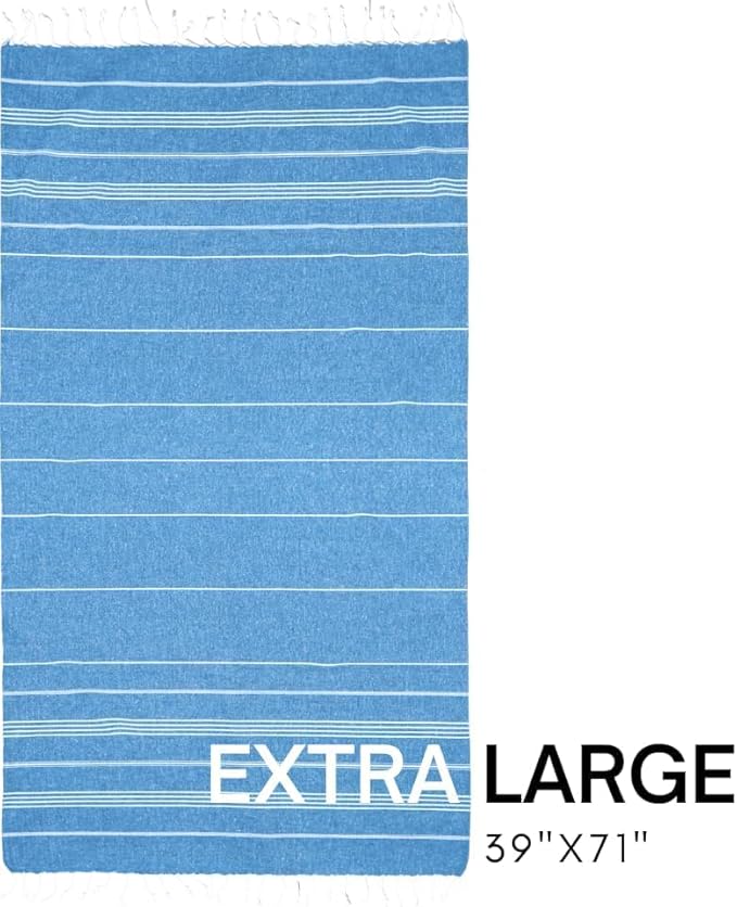 BAY LAUREL 4-Pack Oversized Turkish Beach Towels – Quick Dry, Sand Free Towels with Travel Bags, 39"x71", Lightweight (Pack of 4 - Denim Blue)