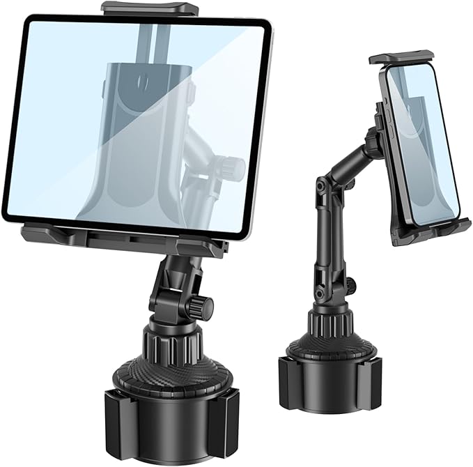 Ipad Holder for Car, Cup Phone Holder, Universal 360° Rotation Adjustable Long Arm, for 4"-13" Cell Phone iPhone iPad, Travel Accessories