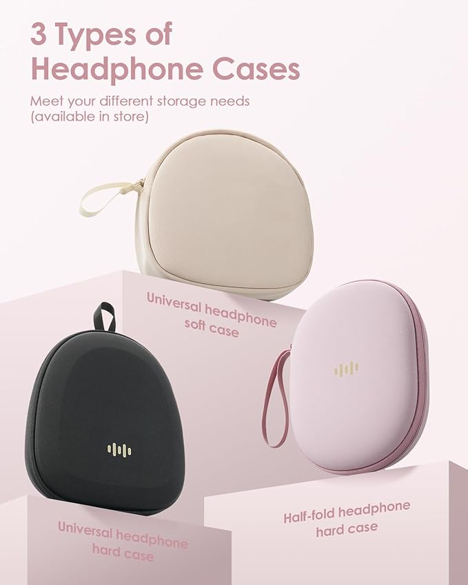 Headphone Case Hard Shell for JBL Tune 520BT/510BT/500BT/720BT/Bose/Soundcore Anker/BERIBES/KVIDIO/TOZO/JLab, Ultra-Slim Over-Ear Headset Universal Portable Travel Organizer Bag (Pink)