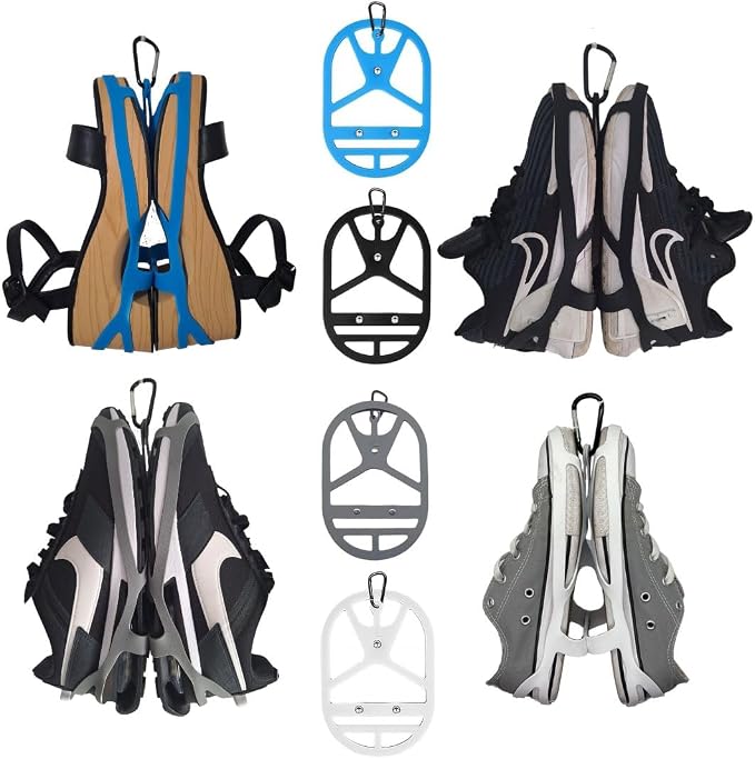 Shoe Holster For Backpack with Clip Hanger. Footwear Holder with Carabiner for Sneakers, Cleats, Bowling, Soccer, Basket, Football. For Travel, Outdoors, Sports & Space Saving