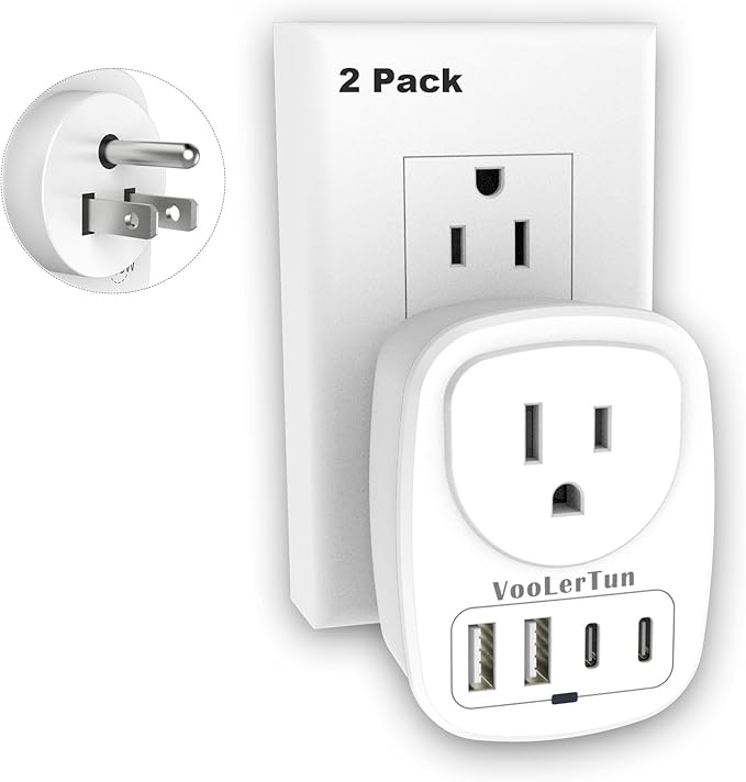 Outlet with USB Ports Cruise Approved Power Strip Wall Outlet Extender Splitter, USB Outlet Plug 2 Pack for Dorm School Office Home Cruise Essentials