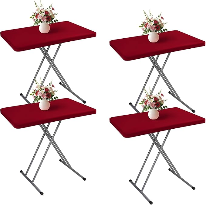 Wolkemer 4 Pack Burgundy Fitted Tablecloth 20x30 Inch Rectangle Elastic Edges Table Cloth, Spandex Stretch Table Cover with Machine Washable Fabric for Wedding Party Picnic Dining Indoor Outdoor