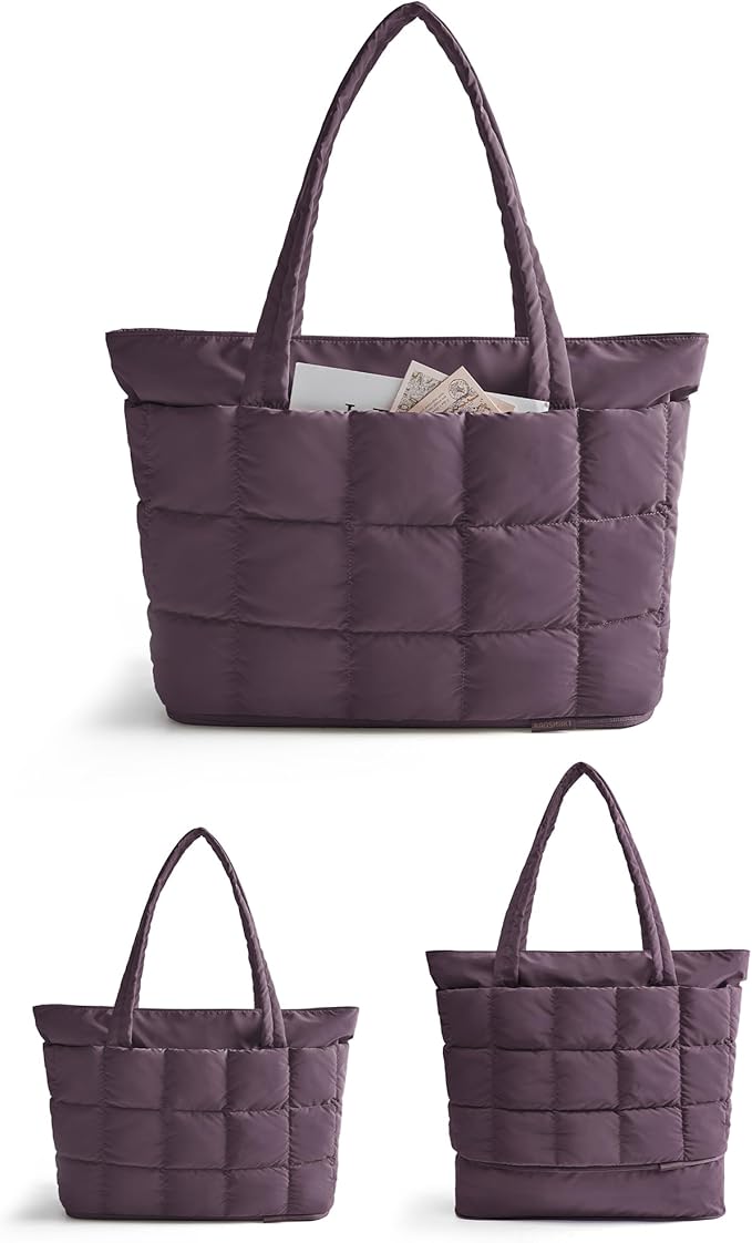 BAGSMART Expandable Tote Bag for Women, Puffer Work Tote Handbag, Quilted Carry On Bag for Travel Gym